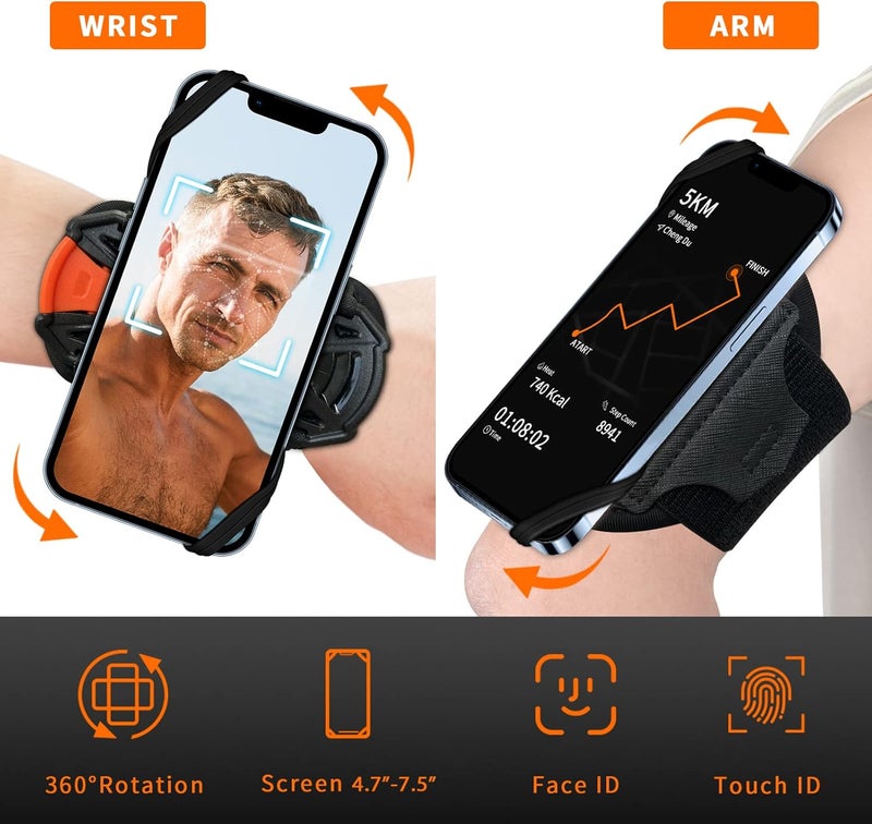 OOPSCOOL Wristband Phone Holder for Running,Phone Wrist Strap 360° Rotation & Detachable - Compatible with iPhone 16/15/13/XR, for Samsung and More - Fits 4''-6.5'' Phones - for Walking(S) - Image 3